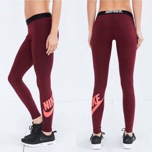 Nike Size Small Swoosh Maroon & Pink Compression Leggings